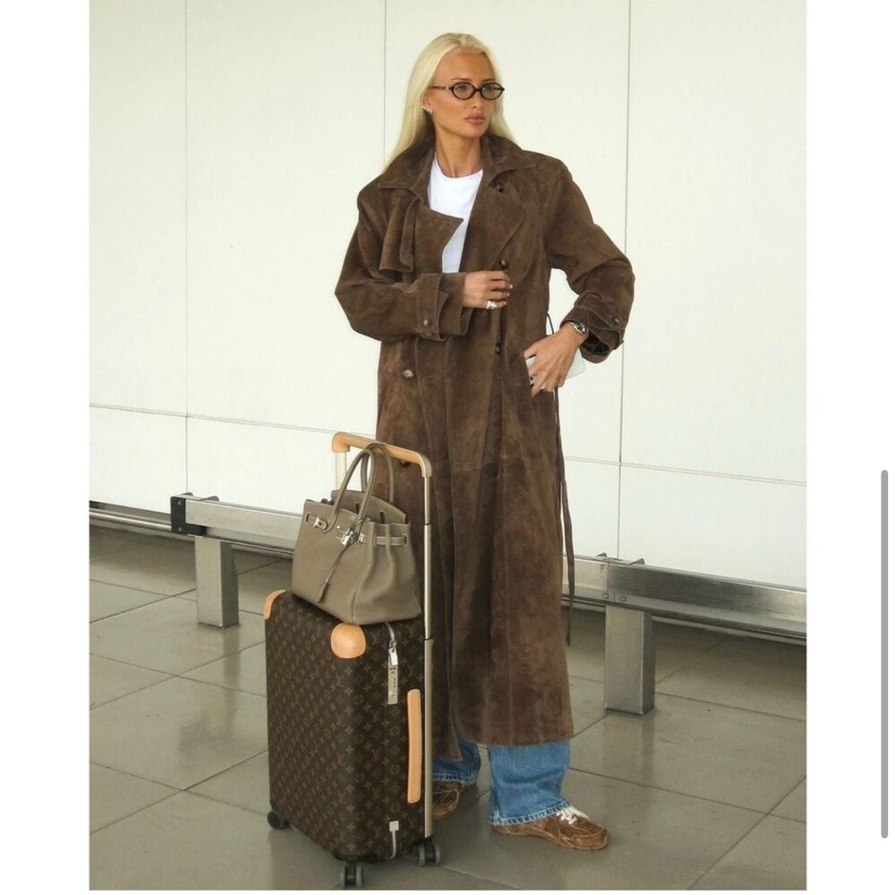 Edyisa Eva Brown Suede Trench Coat